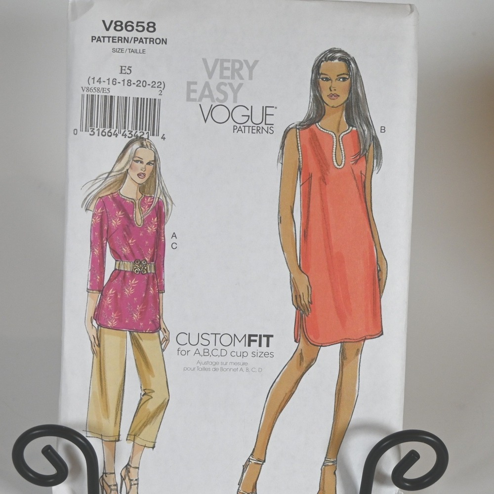 Vogue Sewing Pattern V8658 Misses 14-22 Custom Fit Tunic Dress Pants Uncut FF